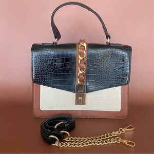 Aldo Black, Cream, and Brown Croc-Embossed Satchel NWOT
